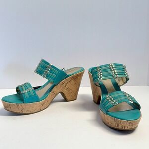 Croft & Barrow Sole (Sense) Ability Cork Wedge Teal Margie Sandals  9.5 New‎